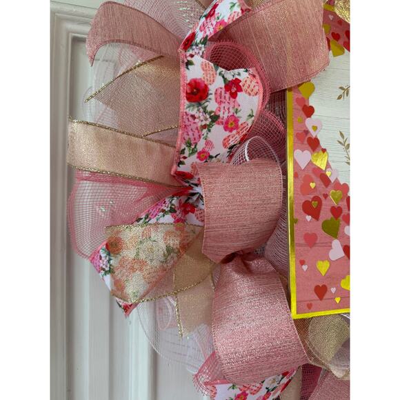 Love is All You Need Valentines Day Heart and Roses Spring Wreath Door Hanger - Picture 3 of 7